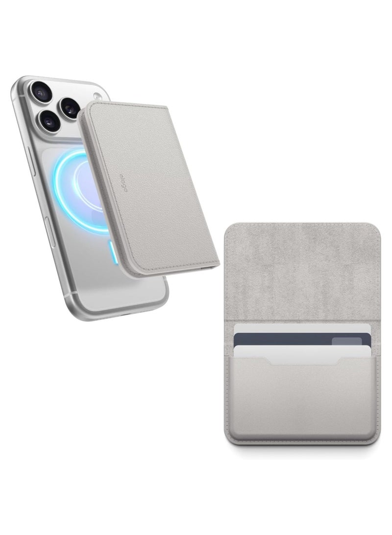 Elago محفظة جلد نباتي مغناطيسية 3 حامل بطاقات متوافقة مع MagSafe لهواتف iPhone 17/16/15/14/13/12 - رمادي فاتح - Image 1